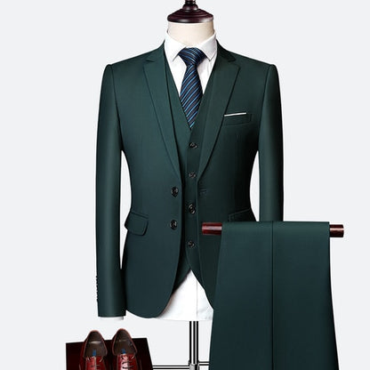 Wedding Prom Suit Green Slim Fit Tuxedo Men Formal Business Work Wear Suits 3Pcs Set (Jacket+Pants+Vest)