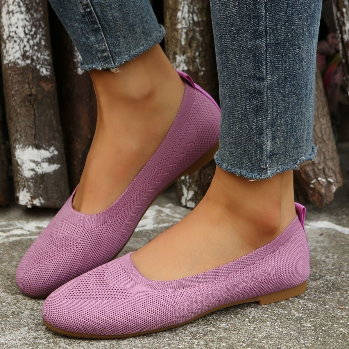 Large size flying knitting single shoes women spring and autumn new round head low heel lazy casual mother shoes