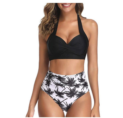 High Waisted Printed Neck Strap Swimsuit Women&