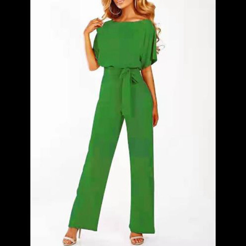 Button tied short sleeved jumpsuit