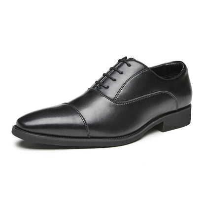 New lace-up pointed soft soled three-joint leather height-increasing Business men&