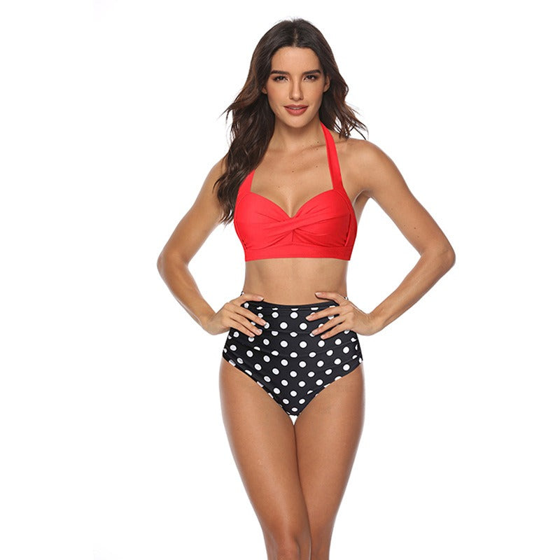 High Waisted Printed Neck Strap Swimsuit Women&