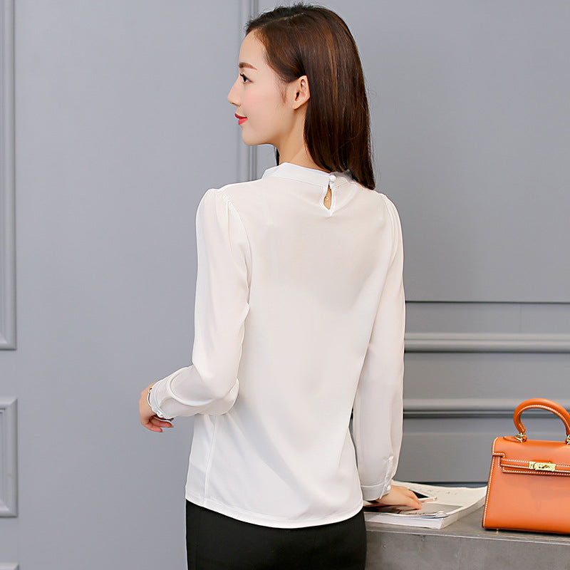 Summer Blouse Women Long Sleeve Shirts Fashion Leisure Chiffon Shirt Bow Office Ladies Pink White Tops