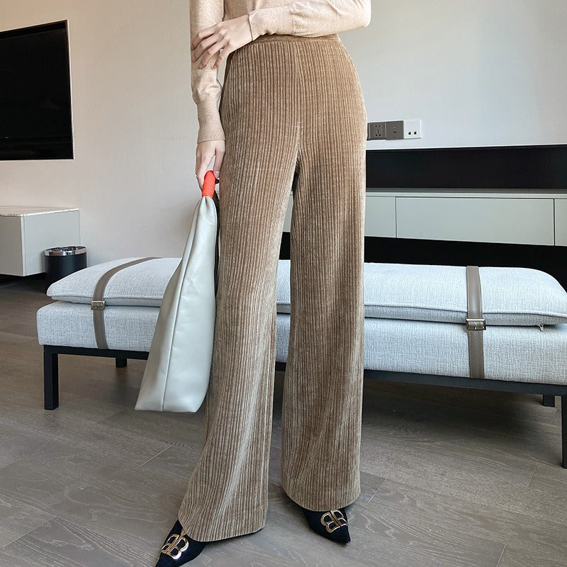 Autumn and Winter Air Pants Irregular Flocking Double Sided Knitted Composite Slim High Waist Wide Leg Pants