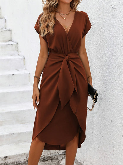 Short Sleeve Loose Binding Dress High-end Women&