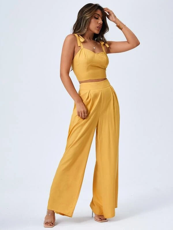 European and American Womens Open Back Suspender Top Fashionable Temperament Wide Leg Pants Casual Pants Two Piece Set for Women