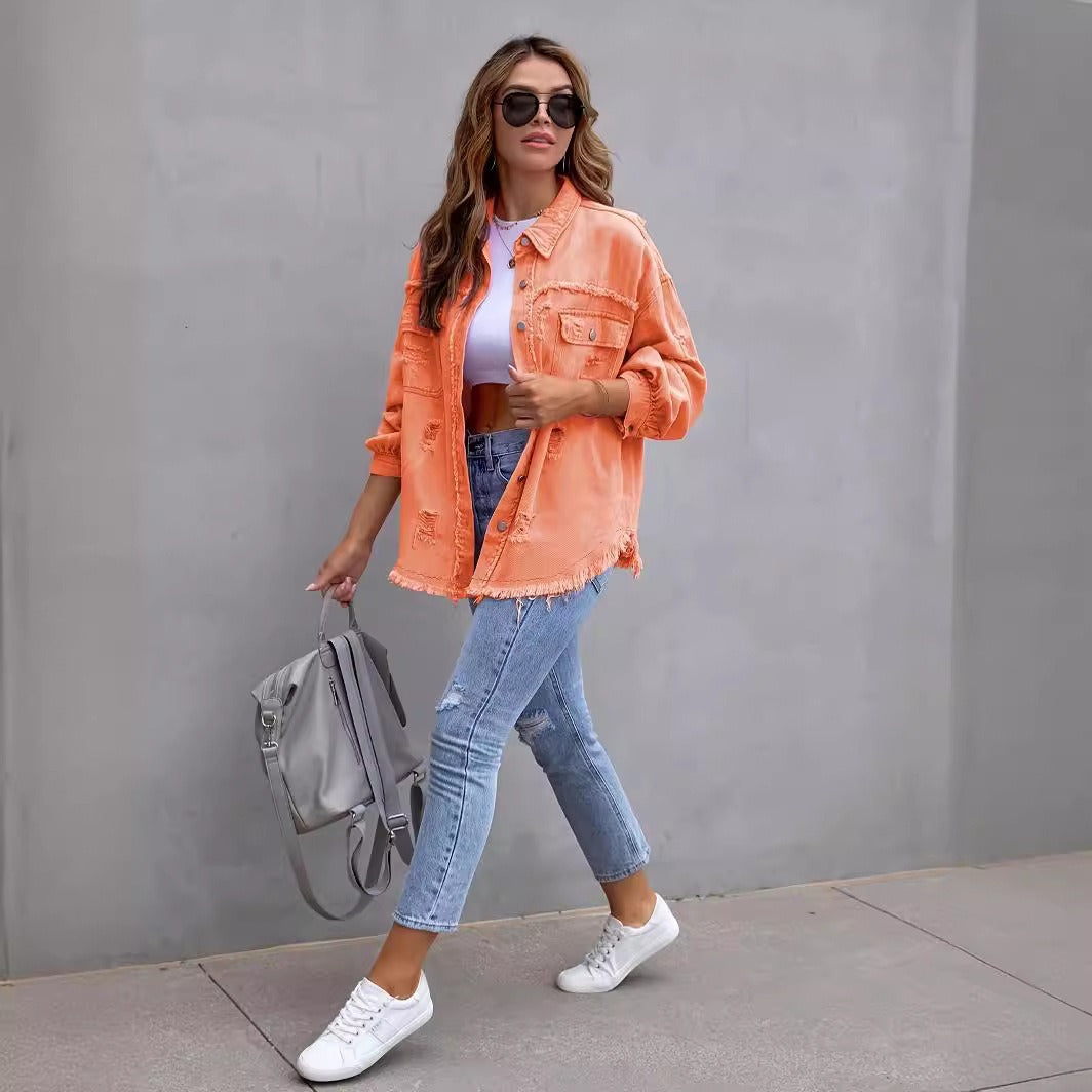 Leisure medium length denim jacket for women&