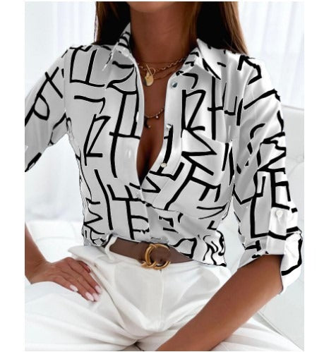 Spring and Autumn Top Long sleeved Shirt Printed Shirt for Female