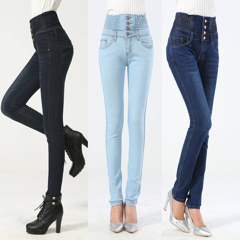 Autumn New Large Slim Pants Elastic High Waist Elastic Pencil Pants Korean Jeans Women