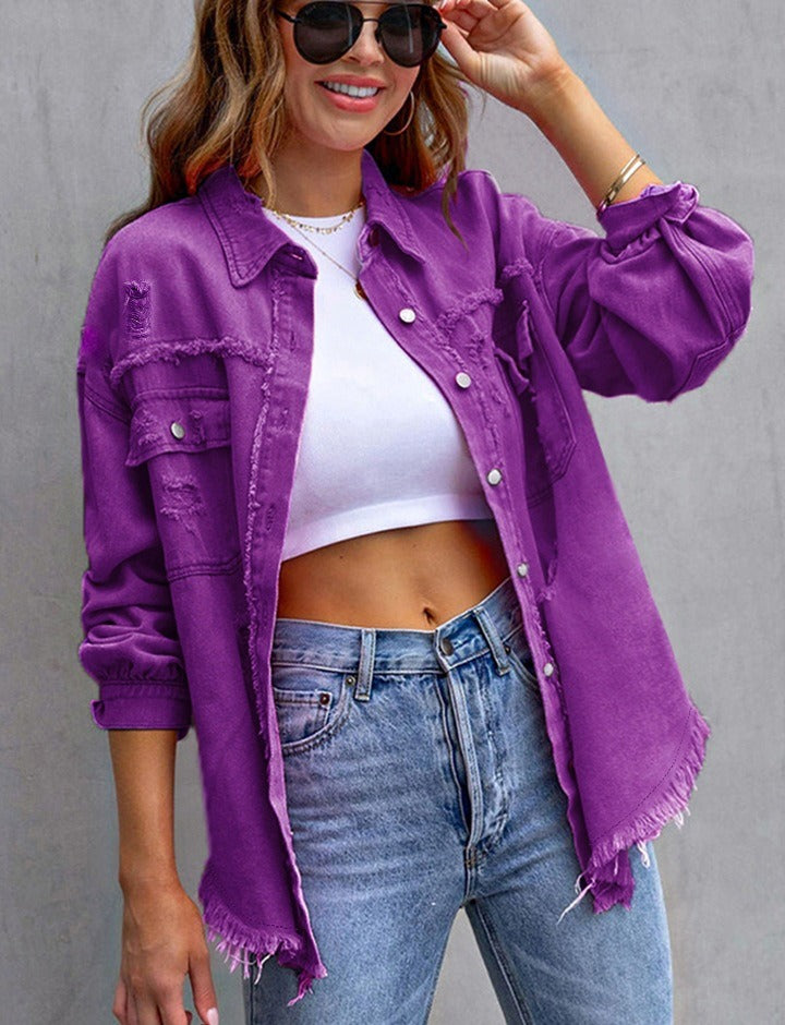 Leisure medium length denim jacket for women&