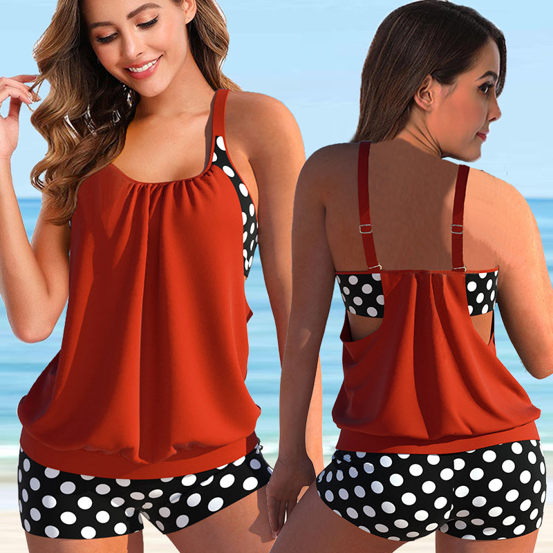 New Split Large Print Polka Dot Flat Angle Swimwear for Women&