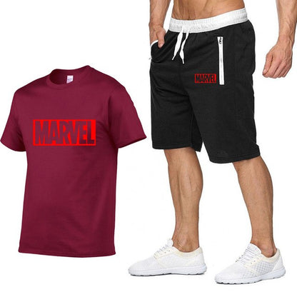 Cotton T Shirts+Shorts Men Sets Brand Clothing Two Pieces Tracksuit