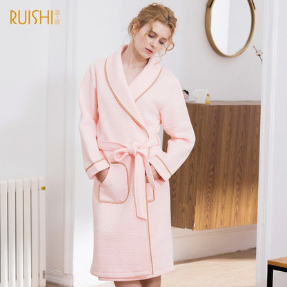 J&amp;Q mall robe warm air cotton sandwich couple pajamas long sleeve drop shipping men and women bathrobe pure cotton nightgown