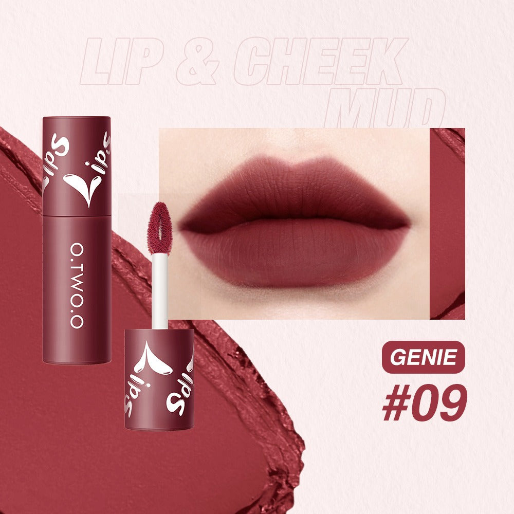 O. TWO. O Lip Clay Matte Face Lip And Cheek Dual-Use Powder Blusher Lipstick Air Lip Glaze Does Not Stick To Cup Lip Color 9144