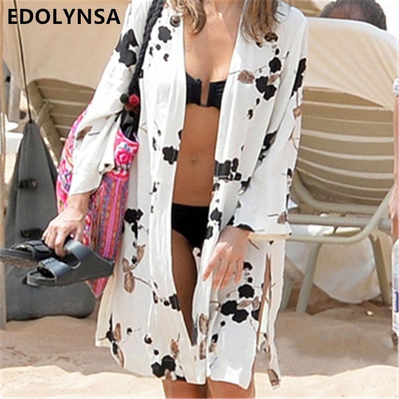 Beach Cover Up Print Swimwear Ladies Walk On The Beach Tunic Women Beachwear Q22