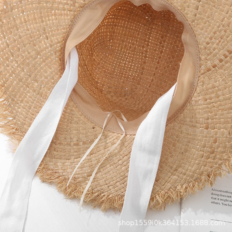 Strap Lafite straw hat for women with large brim in summer seaside Sun hat summer sun beach holiday beach hat