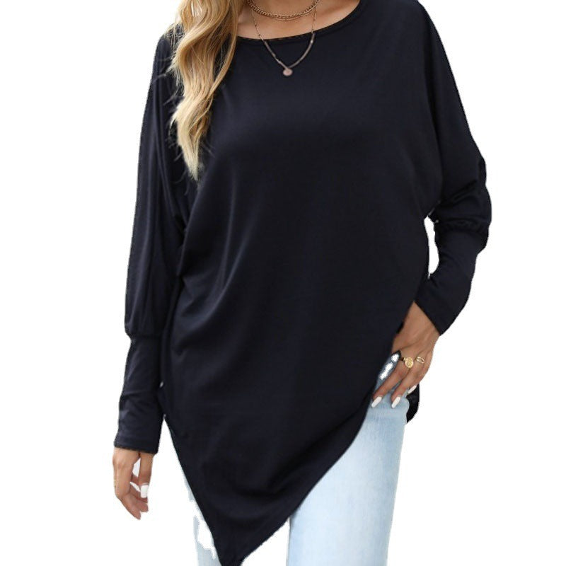 Autumn and Winter New Long sleeved Irregular T-shirt Casual Loose Large Fat Top