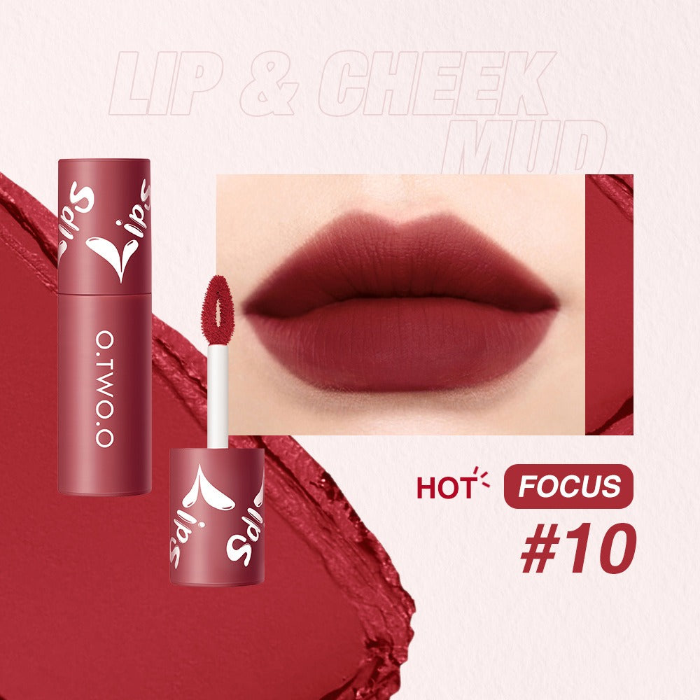 O. TWO. O Lip Clay Matte Face Lip And Cheek Dual-Use Powder Blusher Lipstick Air Lip Glaze Does Not Stick To Cup Lip Color 9144