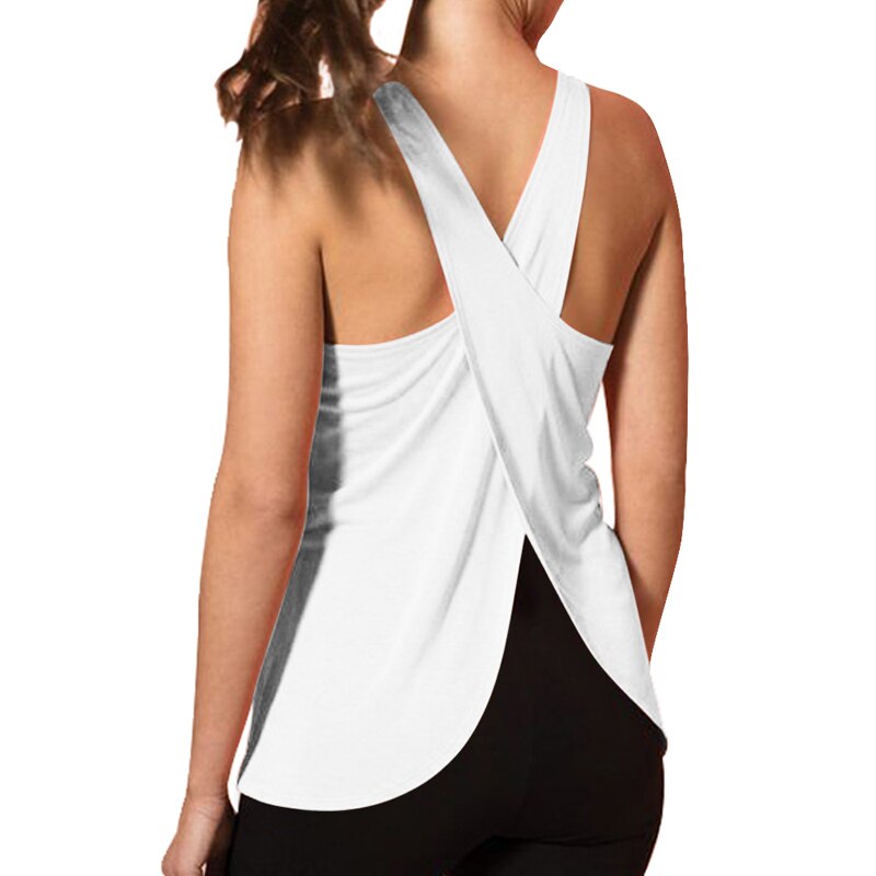 Women Quick Dry Cross Back Yoga Shirts Sleeveless Fitness Sport T-Shirt  Workout Running Tank Tops