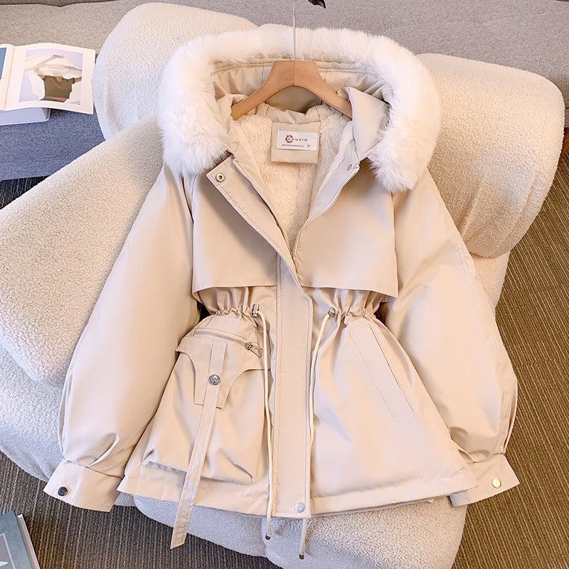 Down and cotton jacket fashionable and thick fur and leather integrated jacket