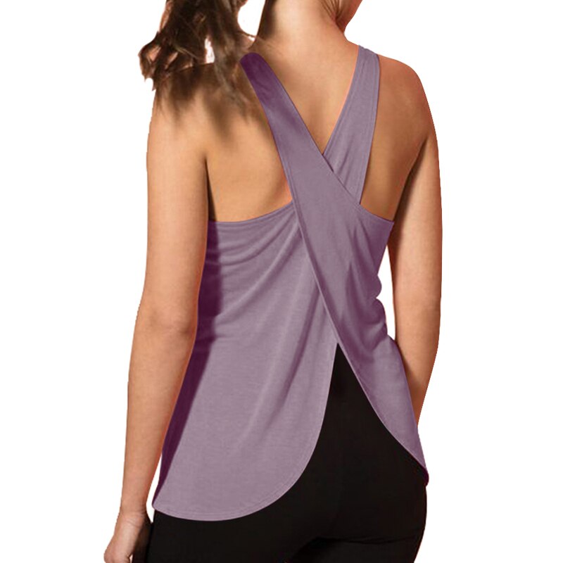 Women Quick Dry Cross Back Yoga Shirts Sleeveless Fitness Sport T-Shirt  Workout Running Tank Tops