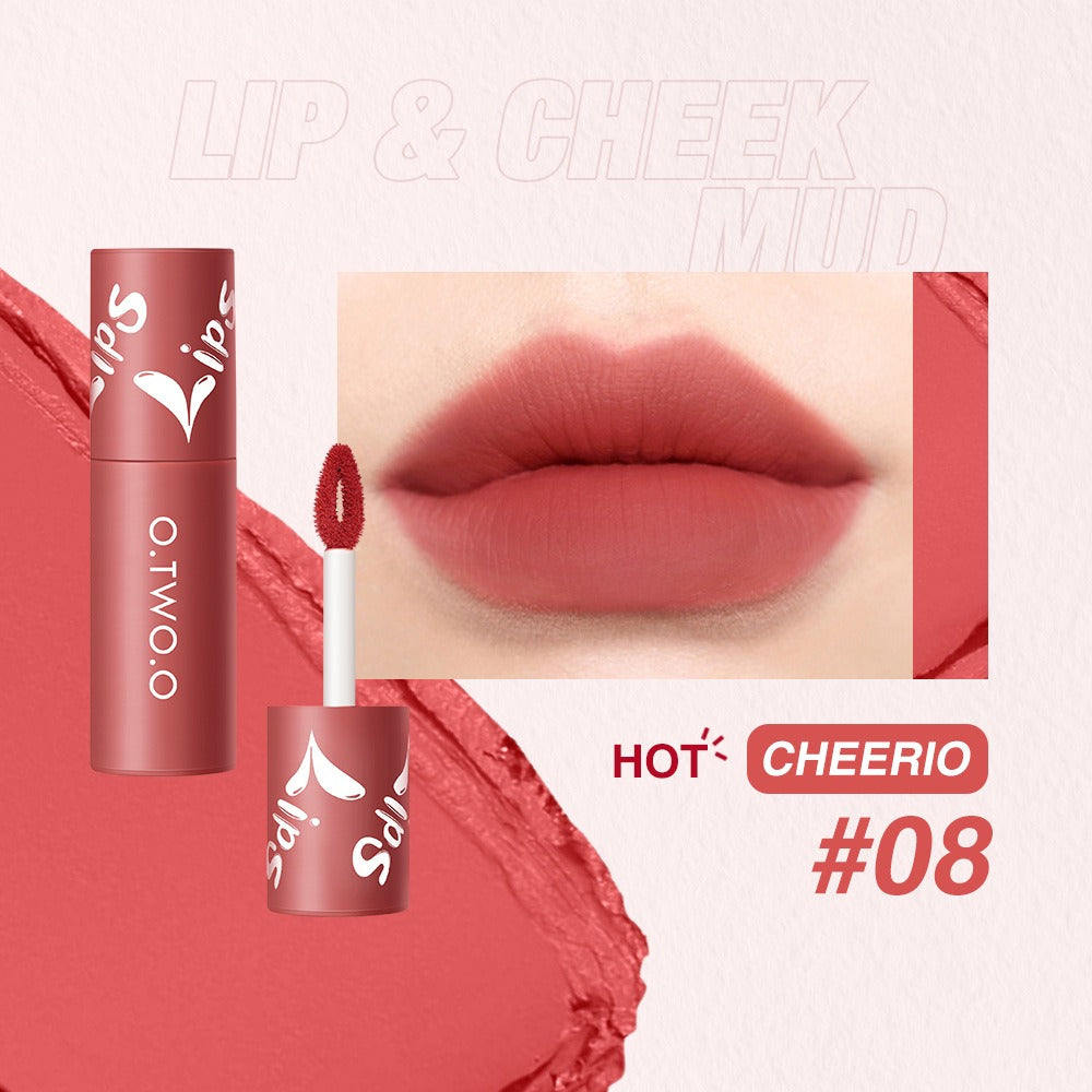 O. TWO. O Lip Clay Matte Face Lip And Cheek Dual-Use Powder Blusher Lipstick Air Lip Glaze Does Not Stick To Cup Lip Color 9144