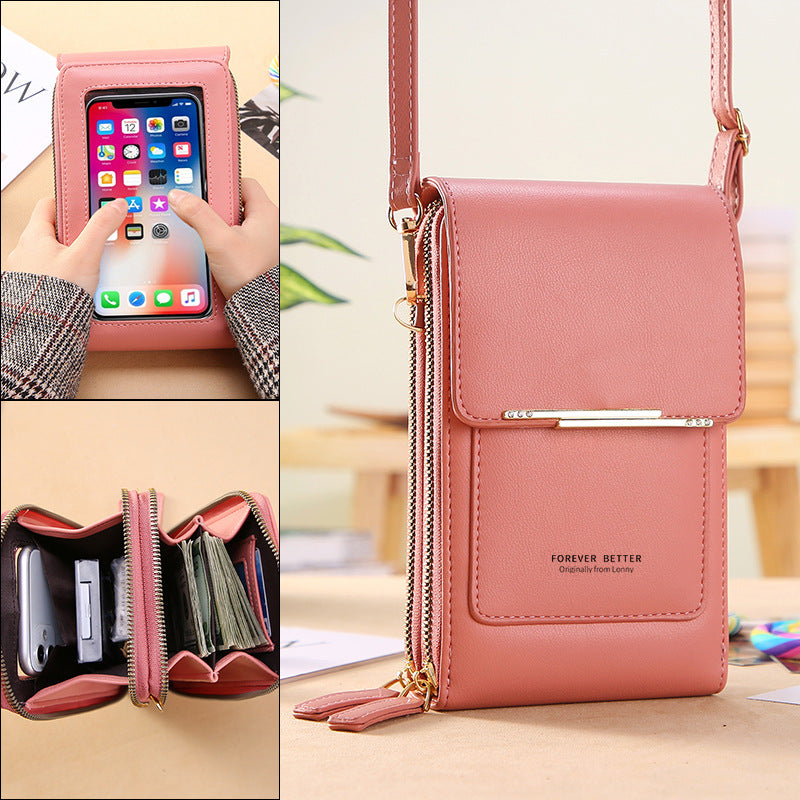 Ladies Touch Screen Mobile Phone Bag Vertical Cross Body Mobile Phone Key Coin Purse Simple Fashion Storage Bag