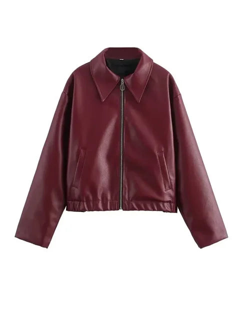 Solid Leather Jackets Elegant Luxury Women&