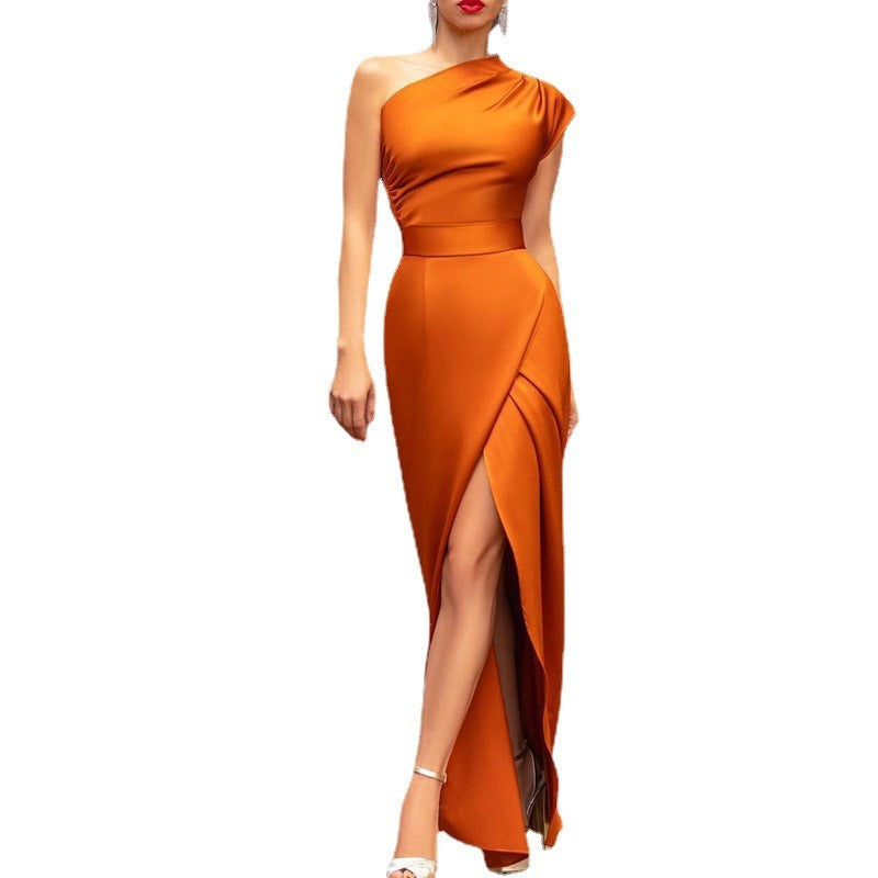 Sexy One Shoulder High Waist Split Long Dress for Women