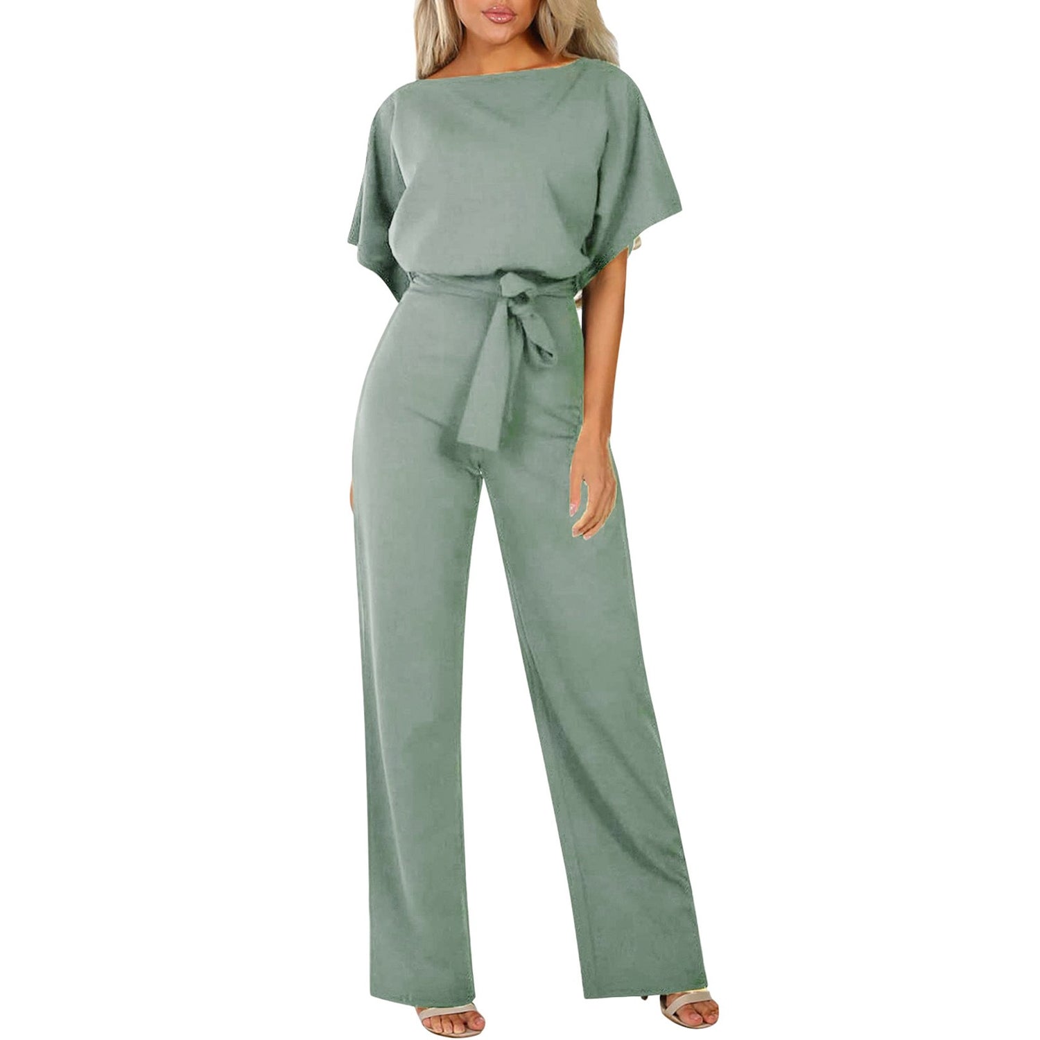 Button tied short sleeved jumpsuit