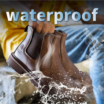 Construction Site Cowhide Breathable Waterproof Anti Smashing Welder Shoes Wear Resistant Safety Work Boots