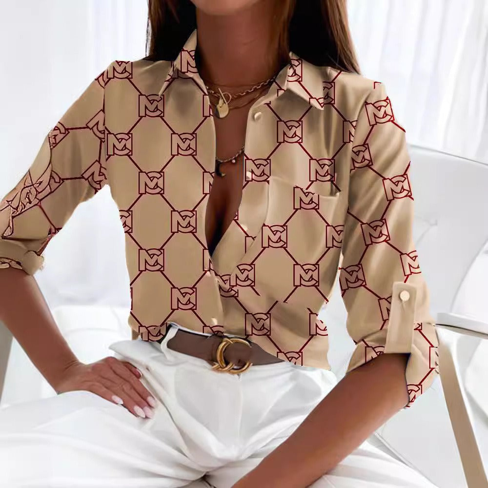 Spring and Autumn Top Long sleeved Shirt Printed Shirt for Female