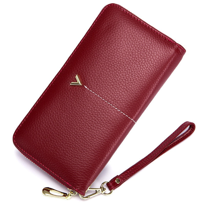 Luxury Brand Long Women Wallet with Interior Moblie Female Large Purse Woman Genuine Leather Card Holder Ladies Coin Red