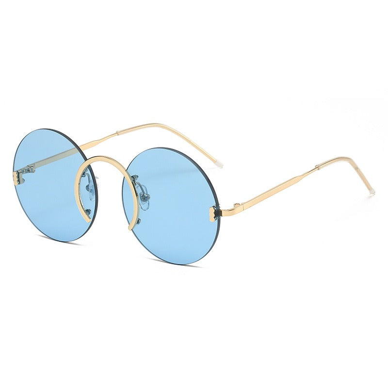 Punk style sunglasses glasses European and American round frame rimless sunglasses