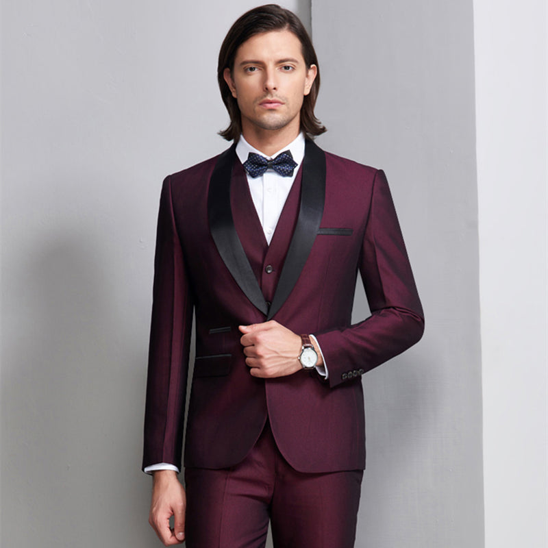 Wedding Suits For Men Shawl Collar 3 Pieces Slim Fit Burgundy Suit Mens Royal Blue Tuxedo Jacket