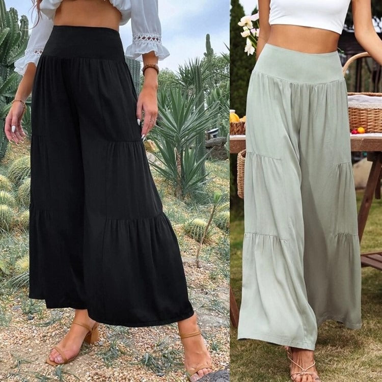 Summer Leisure Wide Leg Cotton and Hemp Explosion High Waist Loose Pants Women&