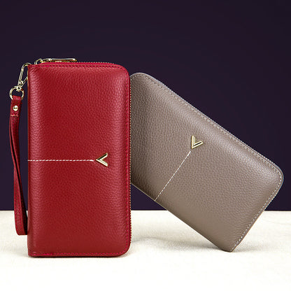 Luxury Brand Long Women Wallet with Interior Moblie Female Large Purse Woman Genuine Leather Card Holder Ladies Coin Red