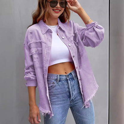 Leisure medium length denim jacket for women&