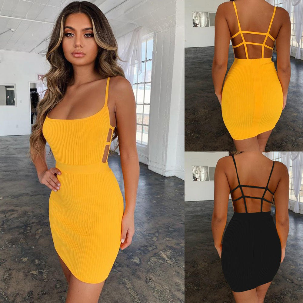 Sexy camisole hollow bandage waist cinching dress