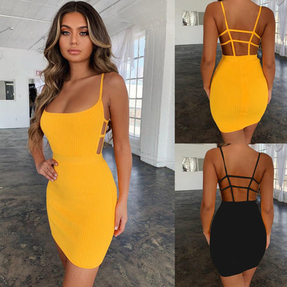 Sexy camisole hollow bandage waist cinching dress