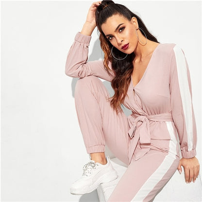 Pink One-shoulder Strapless Long-sleeved Jumpsuit Trousers