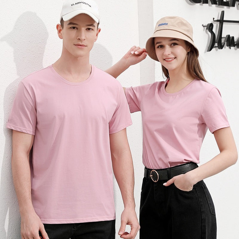 50 count double yarn mercerized cotton short sleeved work suit t-shirt round neck men&