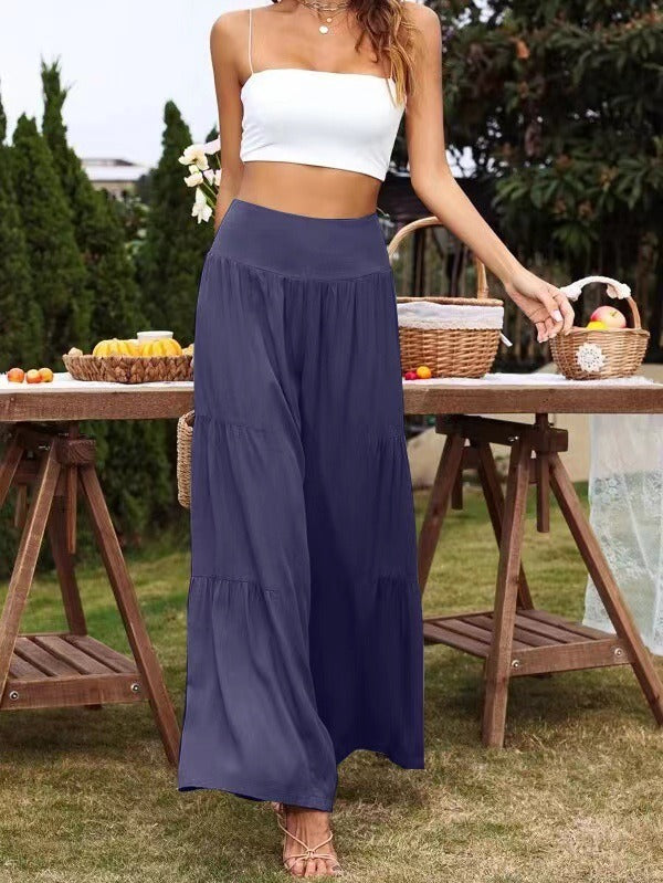 Summer Leisure Wide Leg Cotton and Hemp Explosion High Waist Loose Pants Women&