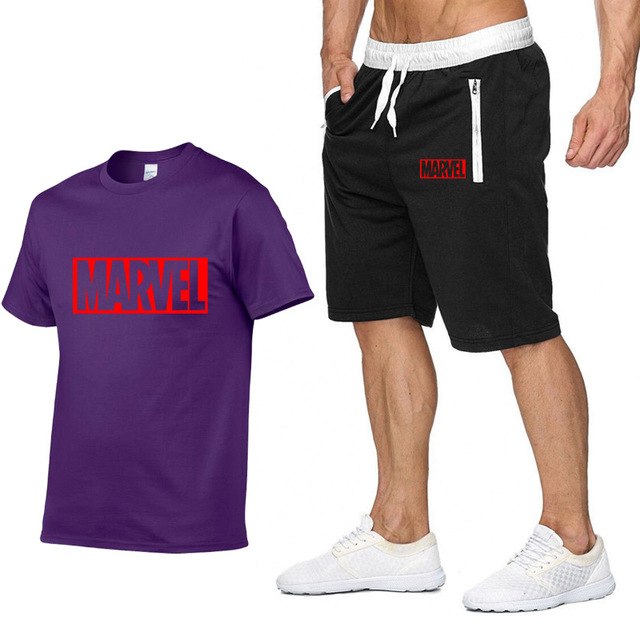 Cotton T Shirts+Shorts Men Sets Brand Clothing Two Pieces Tracksuit