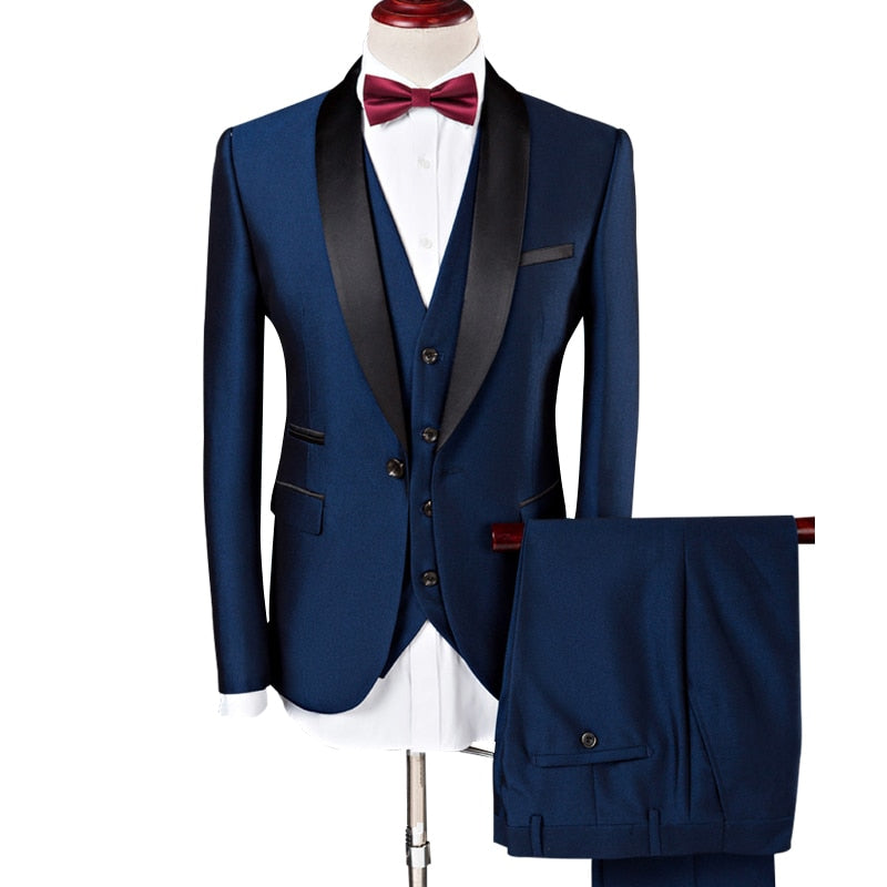 Wedding Suits For Men Shawl Collar 3 Pieces Slim Fit Burgundy Suit Mens Royal Blue Tuxedo Jacket