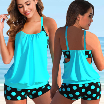 New Split Large Print Polka Dot Flat Angle Swimwear for Women&