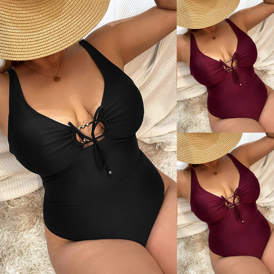 New Style Plus size Solid Color Straps High Waist Sexy Plus Size Bikini Swimsuit