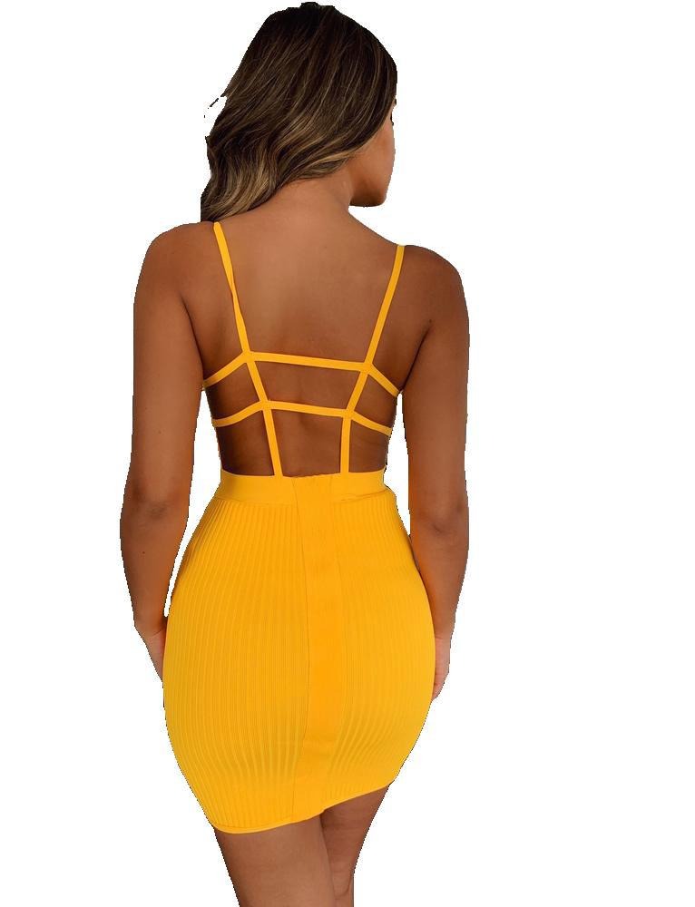 Sexy camisole hollow bandage waist cinching dress