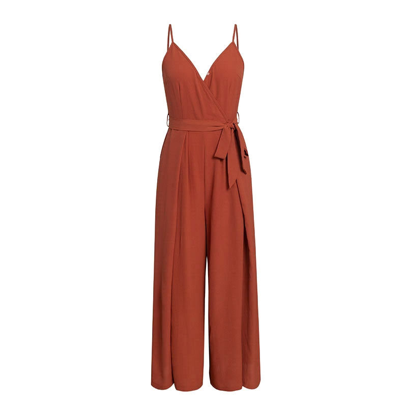 Sexy floral print jumpsuits women V neck split spaghetti strap long overalls  Summer beach loose female  jumpsuit