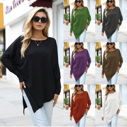 Autumn and Winter New Long sleeved Irregular T-shirt Casual Loose Large Fat Top